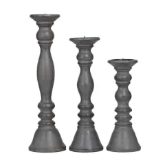 Turned Wood Pillar Candle Holder Set Gray