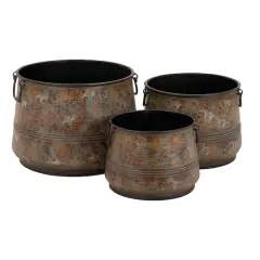 Brass Metal Rustic Planter Set 16", 13" & 11"