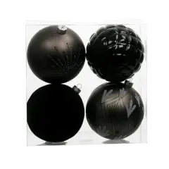 4 Pack 120mm Black Shatterproof Ball Ornaments by Ashland&reg;