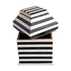 Hello Honey&reg; 9" Black & Cream Striped Reclaimed Wood Box