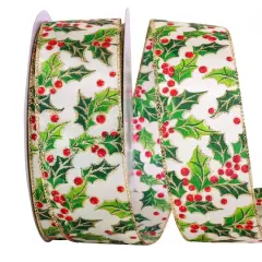 JAM Paper 2.5" x 50yd. Wired Multicolor Holly Ribbon