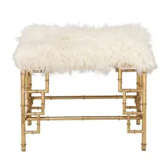 23" Gold & White Iron & Fabric Contemporary Stool