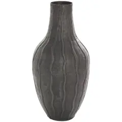16" Black Metal Snakeskin Inspired Vase with Dimensional Wavy Accents