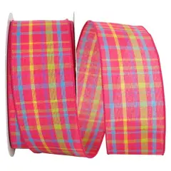 Reliant 2.5" x 50yd. Breezeway Plaid Wired Ribbon Fuchsia