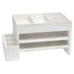 Elegant Designs Whitewash Wood Cubbies & Letter Tray Desk Organizer