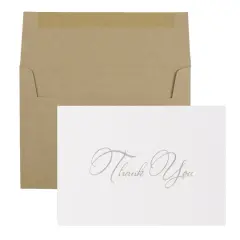 JAM Paper Thank You Card Set with Silver Script, 25ct. Brown Kratt
