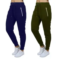 Galaxy by Harvic Women's Relaxed-Fit Fleece-Lined Zipper Pockets Jogger Sweatpants, 2 Pack Navy/Olive