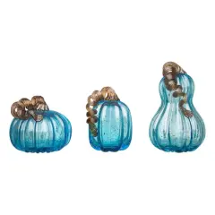 Glitzhome&reg; Blue Glass Pumpkin Set