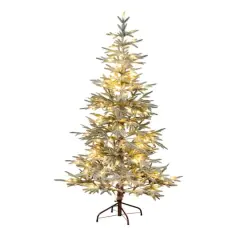 6ft. Pre-Lit Flocked Woodland Fir Artificial Christmas Tree, Warm White LED Lights