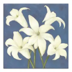 Lilies on Blue Canvas Wall Art