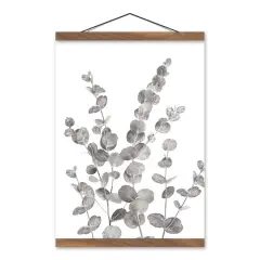 Gray & White Eucalyptus II Teak Hanging Canvas