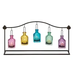 24" Multicolored Iron Coastal Candle Holder Lantern