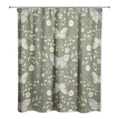 Butterfly Pattern Shower Curtain Forest Green