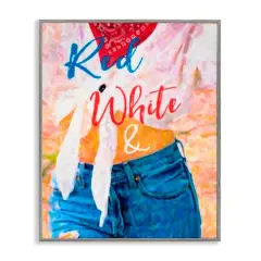 Stupell Industries Red White & Blue Patriotic American Celebration Framed Giclee Art Gray