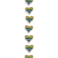 Rainbow Stripe & Rhodium Heart Beads, 9mm by Bead Landing&trade;