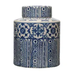 Hello Honey&reg; 10" Blue & Cream Pattern Stoneware Ginger Jar