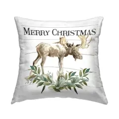 Stupell Industries Merry Christmas Botanical Moose Throw Pillow
