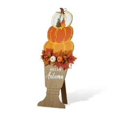 Glitzhome&reg; 36" Fall Wood Stacked Pumpkin Urn Porch D&eacute;cor