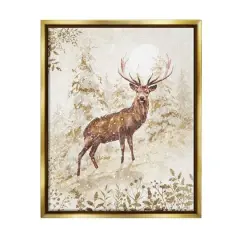 Stupell Industries Elk Snow Covered Forest Black Framed Floater Canvas Wall Art Gold