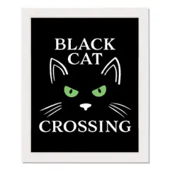 Black Cat Crossing White Framed Print Wall Art