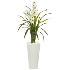 4ft. Boat Orchid Artificial Plant in White Tower Planter