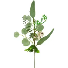 19" White Berry & Eucalyptus Leaf Floral Spring Pick