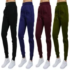 Galaxy by Harvic Women's Relaxed Fit Fleece-Lined Jogger Sweatpants 4 Pack Black/Navy/Burgundy/Olive