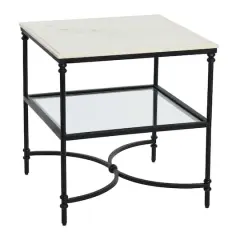 Hello Honey&reg; 25" Libertine Genuine Marble and Metal End Table with Glass Storage Shelf Black Finish