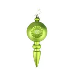 4ct. 7.5" Matte Green Kiwi Retro Reflector Shatterproof Christmas Finial Ornaments