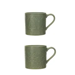 Hello Honey&reg; 16oz. Green Debossed Stoneware Mugs, 2ct.