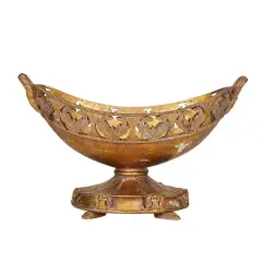 Bronze Polystone Traditional Decorative Bowl, 11" x 18" x 8"