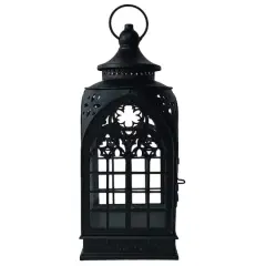 12.25" Black Cathedral Metal & Glass Lantern by Ashland&reg;