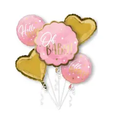 Pink Baby Girl 5-Piece Foil Balloon Bouquet