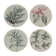 Hello Honey&reg; 4" Debossed Seasonal Botanicals Round Stoneware Coaster Set