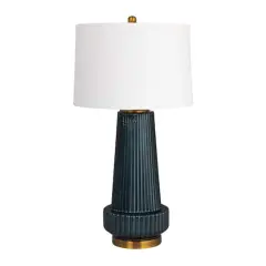 Hello Honey&reg; Blue Stone Glaze Tall Glass Table Lamp with Cream Tapered Drum Shade