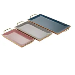 Multicolor Enamel Wood Contemporary Tray Set