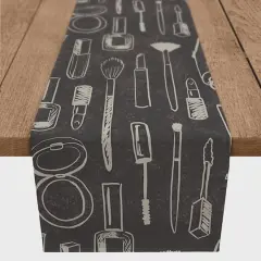 72" Makeup Icons Cotton Twill Table Runner White/Black