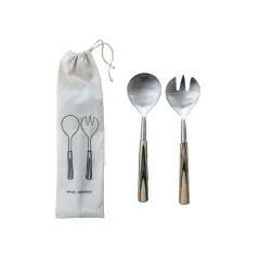 Hello Honey&reg; 2-Piece Natural & Black Stainless Steel & Mango Wood Salad Servers with Handles & Design