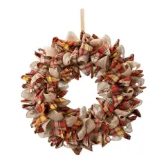 Glitzhome&reg; 18.5" Fall Plaid Fabric Wreath