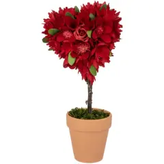 14" Red Wooden Mixed Floral Valentine's Day Artificial Potted Topiary