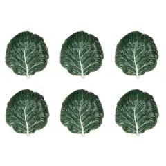 Hello Honey&reg; 9" Green Hand-Painted Embossed Stoneware Cabbage Plates, 6ct.