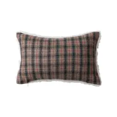 Hello Honey&reg; 14" x 9" Multicolor Plaid Woven Wool Blend Lumbar Pillow with Sherpa Back