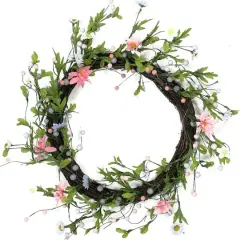 15" Green, Pink, and Purple Artificial Spring Floral Twig Wreath