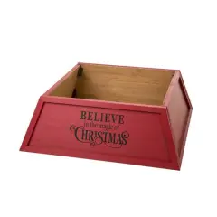 Glitzhome&reg; 32" Red Trapezoid Believe in the Magic Christmas Tree Collar