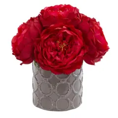 10" Large Rose Arrangement in Gray Vase Red