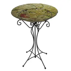 23" Hand Painted Glass Cardinal Spring Garden Bird Bath