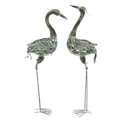 Set of 2 Green Metal Coastal Garden Sculpture, 40", 38"