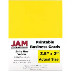 JAM Paper Brite Hue Printable Business Cards, 100ct. Brite Hue Yellow