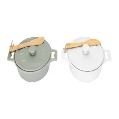 Hello Honey&reg; Farmhouse Round Lidded Stoneware Brie Bakers with Wood Spreaders Set