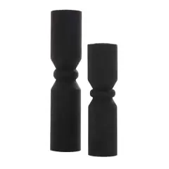 Black Wood Minimalistic Tapered Candle Holder Set